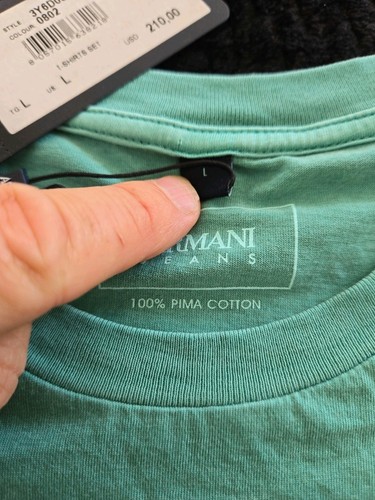 Armani Jeans 100% Pima Cotton Green T-shirt Large Brand New With Tags - Picture 7 of 11