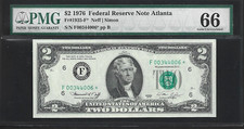 US  $2 1976 PMG 66 EPQ UNC Fr#1935-F* Star Note FRN Atlanta  Neff/Simon