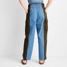 Women Mid-Rise Barrel Leg Mixed Fabric Jeans - Future Collective Blue Denim