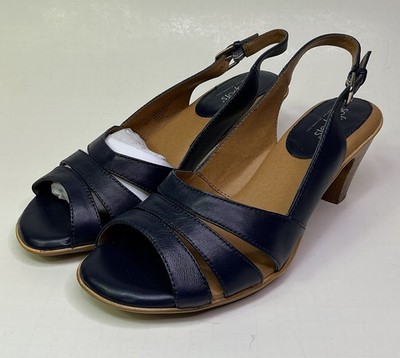 Softspots Neima Navy Leather Dress Slingback Sandal Open Toe Size 9.5 WW