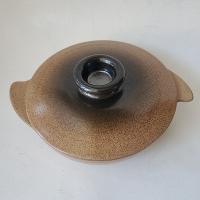 VTG MCM Heath Pottery Brownstone Tab Atomic Winged Handles Lidded Casserole 6.5''