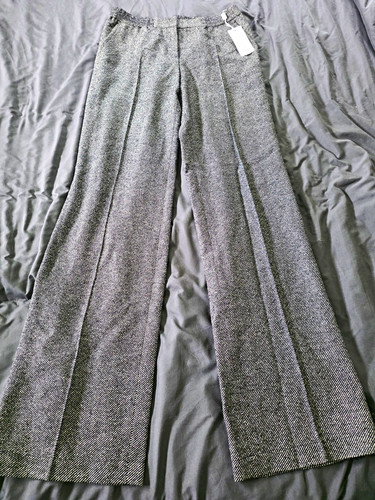 Designer Akris Punto “Marla” Black/Cream Diagonal Tweed Wool-Silk Trousers $595