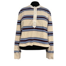 Veronica Beard Indri Rugby Stripe Long Sleeve Top Parchment Multi S