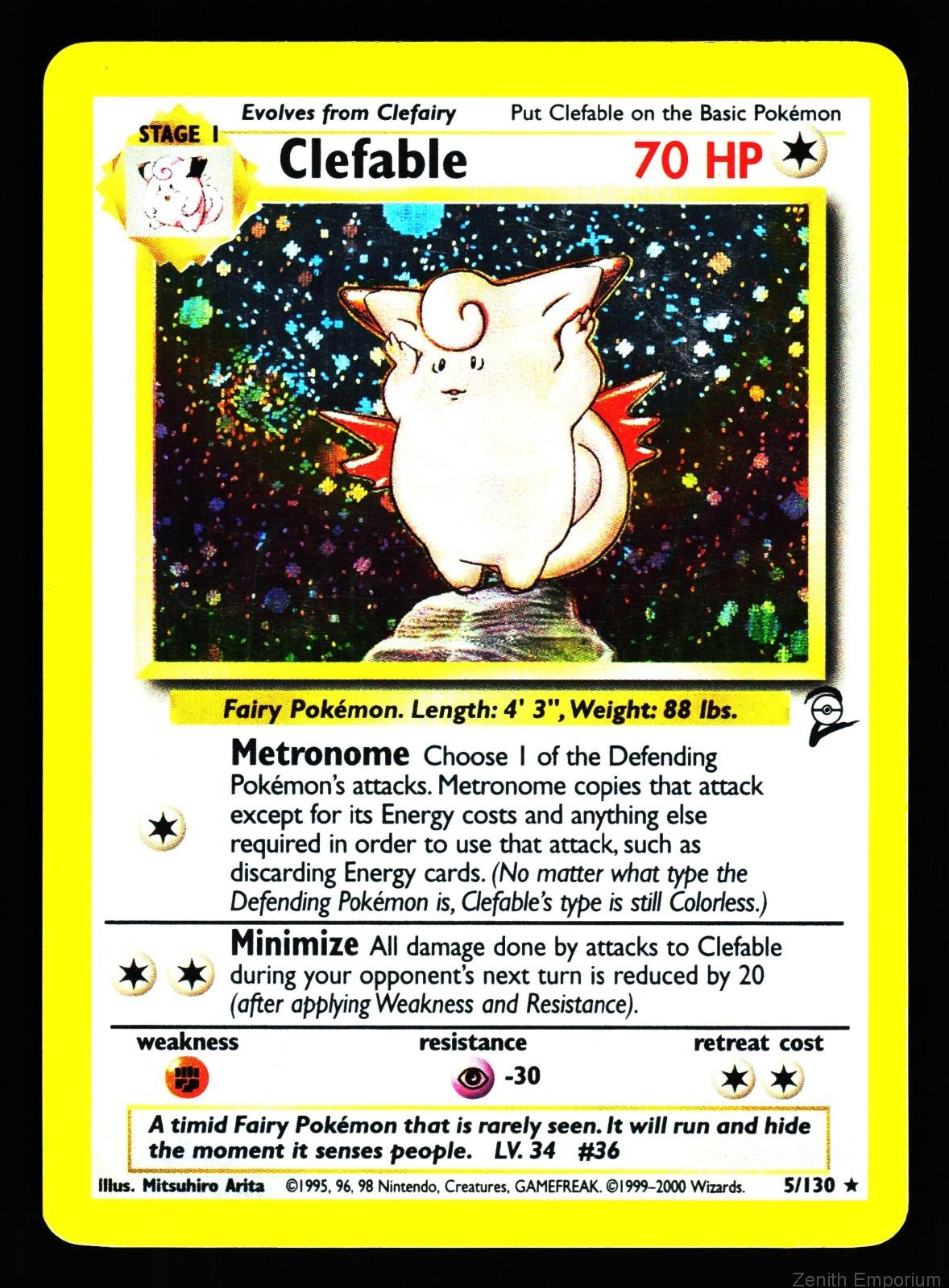 CLEFABLE 5/130 HOLO RARE BASE SET 2 POKEMON LP