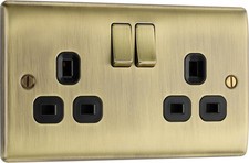 BG Electrical Double Switched Power Plug Socket Nexus Metal Antique Brass New