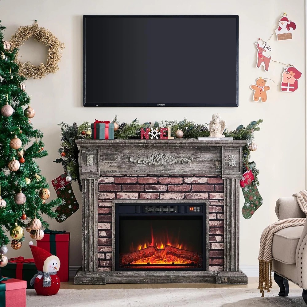 43" Electric Fireplace with Mantel, Electric Fireplace Heate