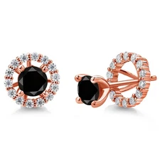 18K Rose Gold Plated Silver Women Stud Earrings with Removable Jackets  Diamond