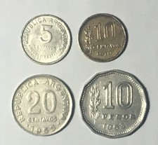 Lot 4 coin Argentina 5 10 20 centavos 1950 1955 1970 10 pesos 1963