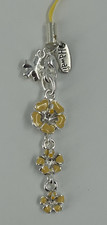 Yellow Hawaiian Hibiscus Flower Phone Charm Souvenir Enamel Silver Tone