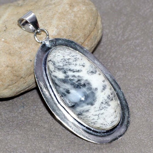 Dendritic Opal 925 Silver Plated Pendant 2.2" GW
