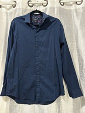 Express Men's Slim Fit Navy Blue Long Sleeve Button-Up Shirt Size M 15-15.5