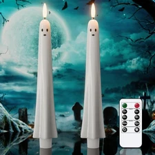 Flameless Flickering Ghost Taper Candles with Remote and Timer, Battery Operate