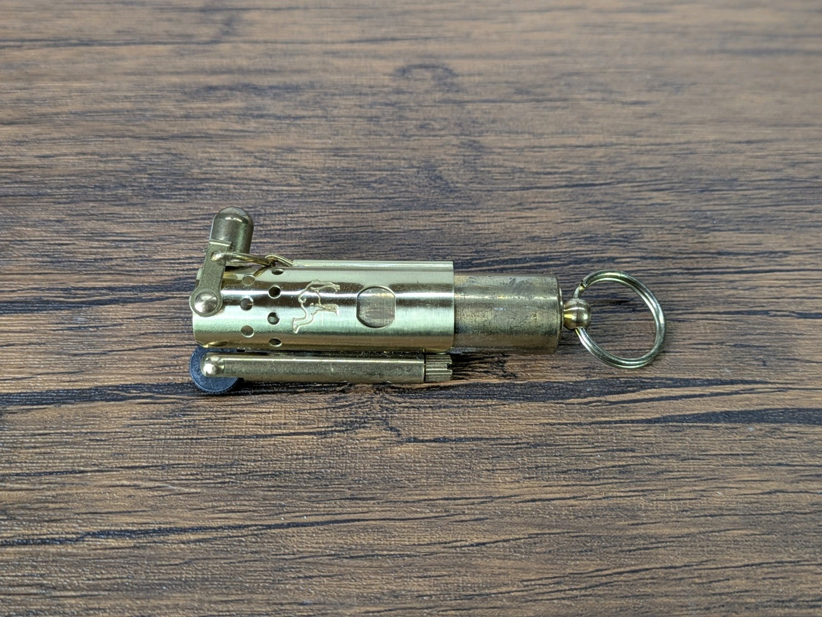 Vintage - 2¾" Unlite Joe Camel Brass Cigarette Lighter, Keyring Trench Style