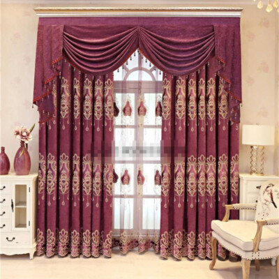 Noble Chenille gold thread embroidery purple cloth curtain valance drape C1812