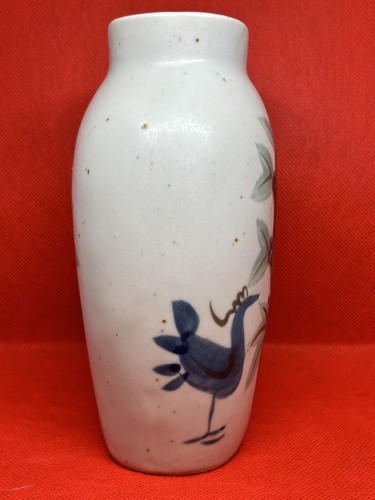 Vintage Hand Painted Vase Milk Jug Studio Artisan Pottery Blue Birds Japan - Picture 4 of 8