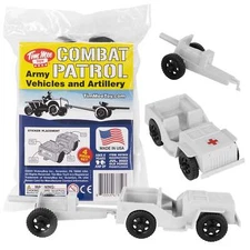 TimMee Processed Plastic WHITE Willys Jeep & Artillery Tim Mee Army Men Playset