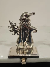 VTG Silver Tone Santa Claus St Nicholas Father Christmas Stocking Holder Hanger