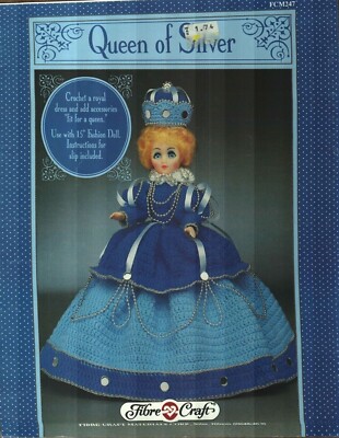 QUEEN OF SILVER 15'' FASHION DOLL DRESS FIBRE CRAFT CROCHET PATTERN LEAFLET