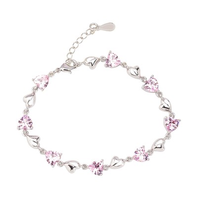 Armband S925 Silver Heart Rhinestone Simple Style Geschenk Für Freunde Pink