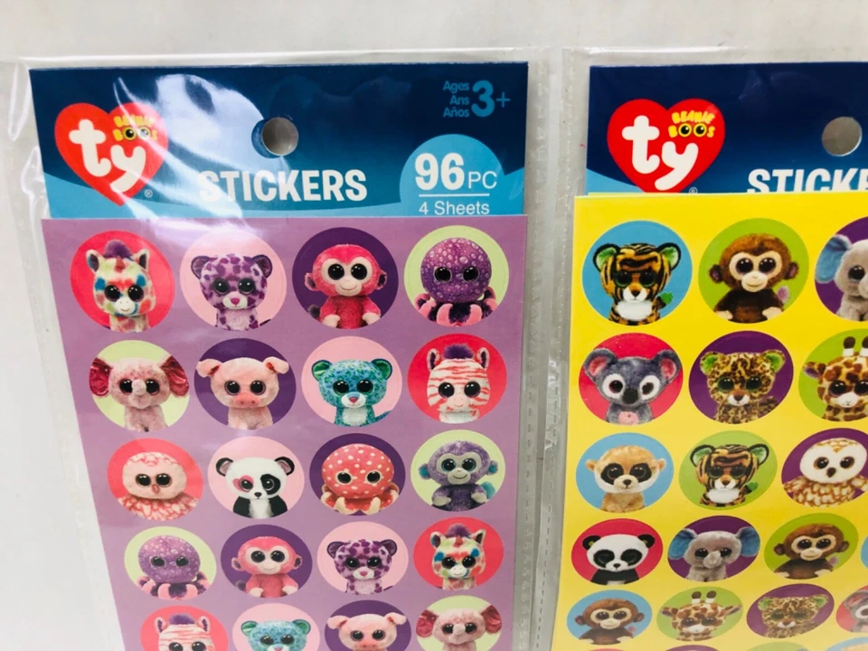 Juego de 2 paquetes de pegatinas Ty Beanie Boos 8 hojas de pegatinas 2015 animales BIN B Foto 4 de 4