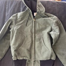 Vintage Carhartt Hooded Canvas Jacket, Thermal lined Green, No Label , Large