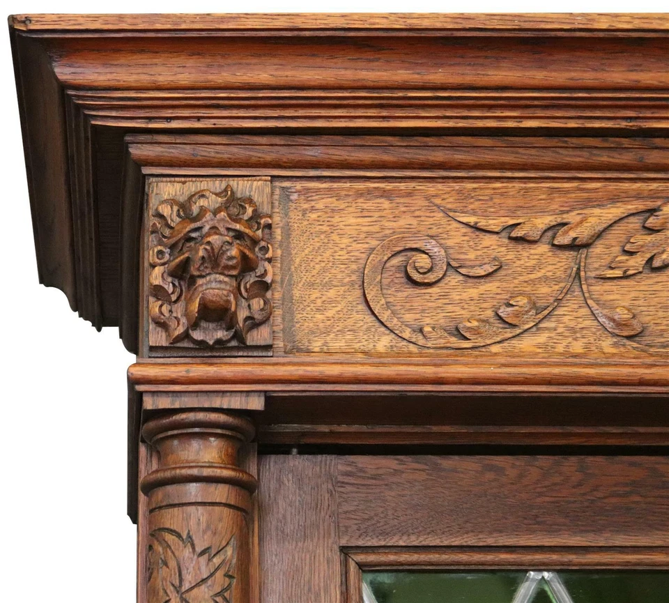 LIBRERÍA MECHELEN RENACENTISTA ROBLE VINTAGE 1930 VIDRIERAS ESCUDOS 4-DO Foto 3 de 4