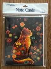 8 Leanin Tree Note Cards ORANGE TABBY CAT, FLOWERS, BUTTERFLIES, Whimsical