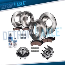 Front Rear Rotors Brake Pads Wheel Bearings Hub Kit for 2014-2018 Ram 2500 3500