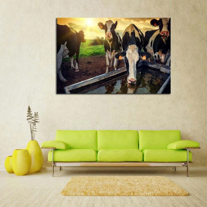 Многопанельная печать коровы восход солнца холст 5 шт. картина настенное искусство молочная ферма животное - Изображение 4 из 4