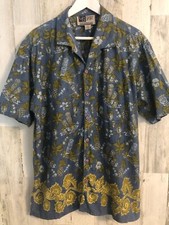 vtg mens Hawaiian Tiki Button Shirt Sz M Blue Camp Shirt Short Slv CS SPORT