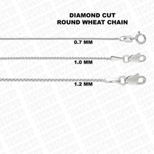14K Solid White Gold Diamond Cut Wheat Chain Necklace. 0.7mm 1.0mm 1.2mm, 16-30"