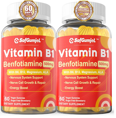 Safgumjel Vitamin B1 Gummies - Benfotiamine 500mg Vitamin B1 B6 B12 Complex 3...