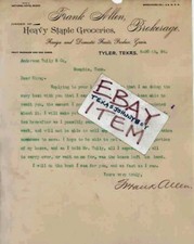 1894 FRANK ALLEN BROKERAGE letterhead TYLER TEXAS fruit produce food TX letter