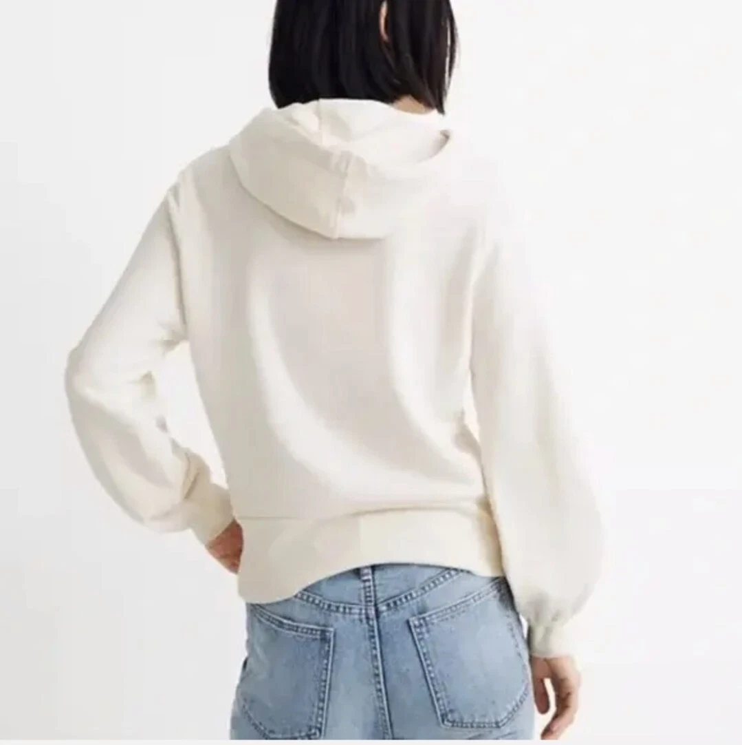 OFF WHITE Felpa con cappuccio Madewell avorio crema French Terry manica a bolla crop taglia small usata in ottime condizioni