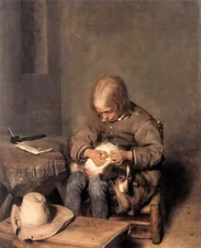 Oil painting gerard ter borch - boy ridding his dog of art hand painted canvas