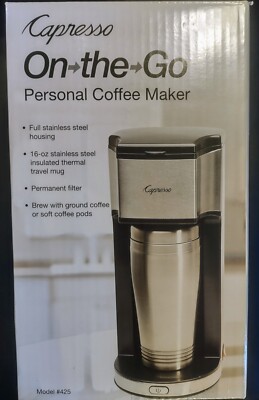 Capresso On-the-Go Stainless Steel Personal Coffee Maker w/ 16 Oz Mug New  in Box | eBay