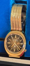 Vintage NOS In Case 1976 Bulova Accutron Gold Plated Tuning Fork Men's Watch N6