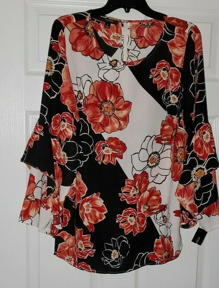 $75 NWT Alfani Womens Rust Floral Ruffle Sleeve Blouse Top Plus Size 1X
