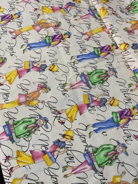 VTG 90s FASHION Print Fabric NEW YORK MILAN PARIS Cotton BTHY JOY HALL RARE Find - Image 2 of 3