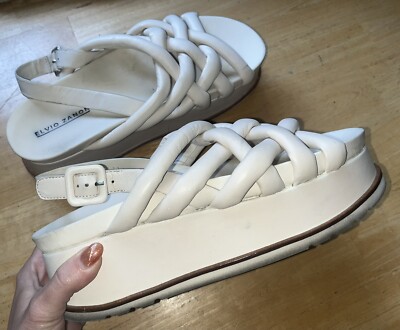 $350 Elvio Zanon Padoe Dary Platform Sandals White Strappy Padded Leather-40 10