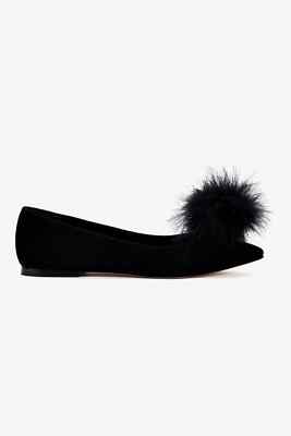 $330 LARROUDE Lee Pompom Flat Black Suede POINTY  BLACK  BALLET 7.5 (TE8)