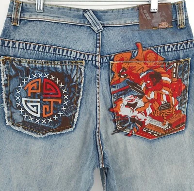 Vintage Pepe Jeans Mens 34 Embroidered Samurai Y2K Rap Hip Hop Streetwear Shorts - Image 1 of 4