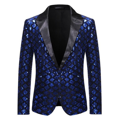 Mens Shiny Rhombic Sequin Suit Blazer Dinner Party Prom Dress Jacket Outwear Top - Picture 28 of 28