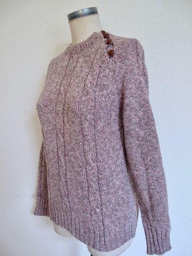Vintage Carroll Reed Ski Shops Wool Cable Sweater S M Pink Taupe Leather Button - Picture 7 of 11