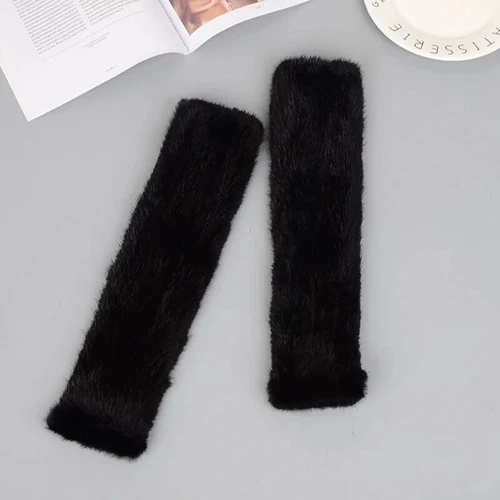 Knitted Mink Fur Mittens Winter Warm Lady Real Fur Fingerless Gloves Knit Mink - Picture 4 of 20