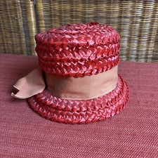 Vintage Red Women  s Ladies Tall Straw Hat Union Made