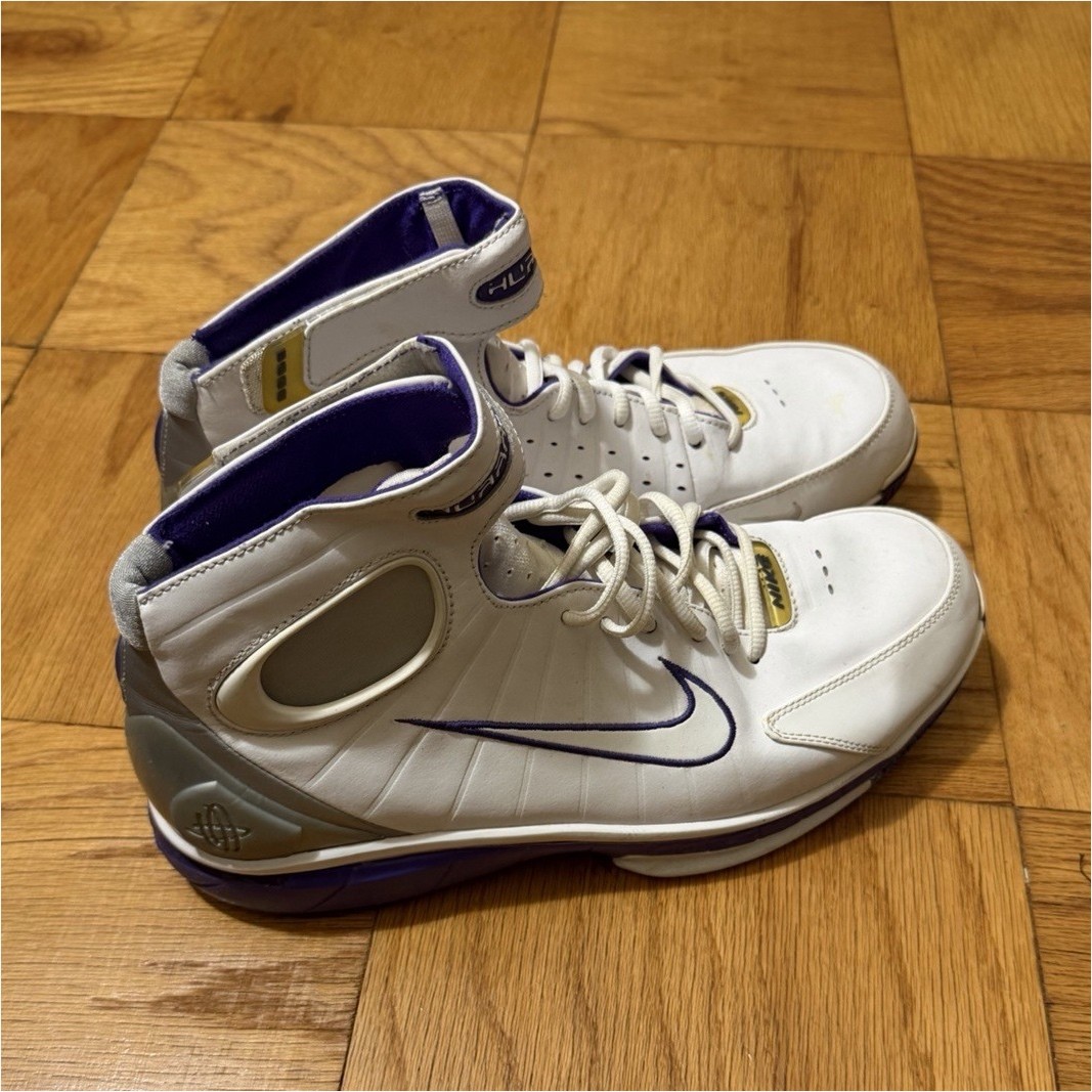 Nike Huarache 2K4 White Purple High Top Leather Basketball Sneakers
