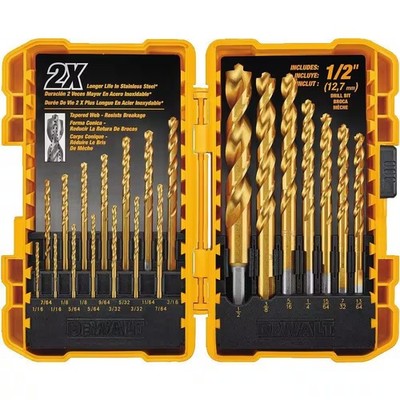 DEWALT Titanium Nitride Coated Pilot Point Drill Bit (21-Piece) drilling in wood