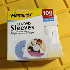 Memorex White Paper CD/DVD/Blu-ray Sleeves 100 Pack, Space Saving, Box
