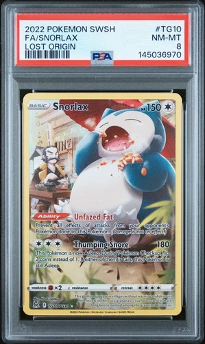 2022 POKEMON SWORD & SHIELD LOST ORIGIN #TG10 FULL ART/SNORLAX PSA 8